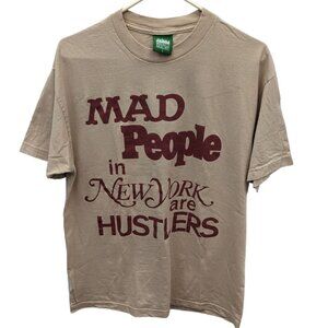 Mighty Healthy Mens Mad People In New York Are Hustlers Graphic Beige T Shirt L